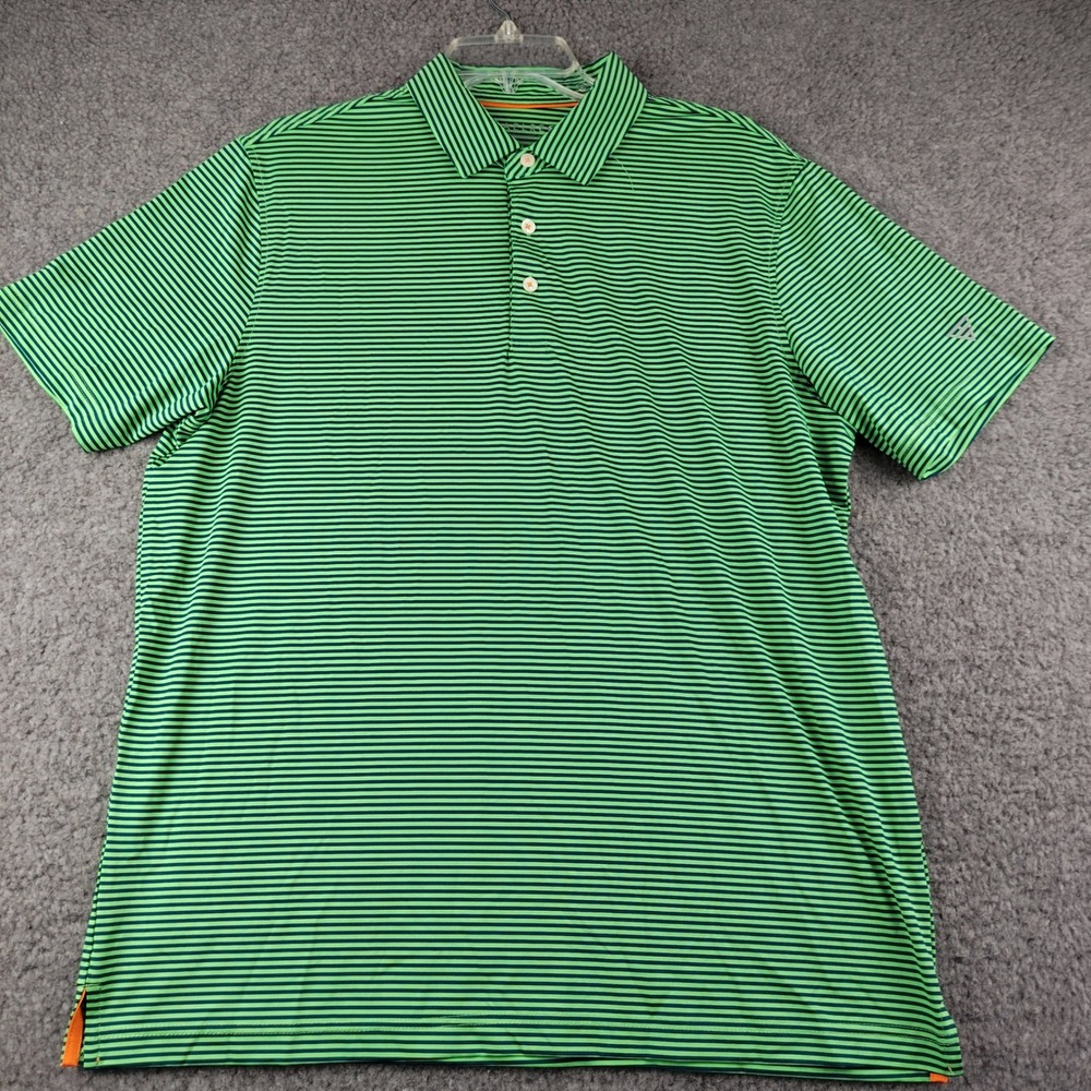 MAELREG Performance Polo Mens Large Green Navy Blue Striped Golf Shirt Stretch